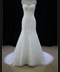 natural waist wedding gown with illusion neckline