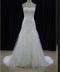 solid lace aline wedding gown with strapless neckline