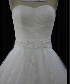 close ruched ball gown lace wedding dress