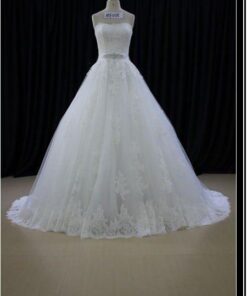 strapless chantilly lace ball gown wedding dress