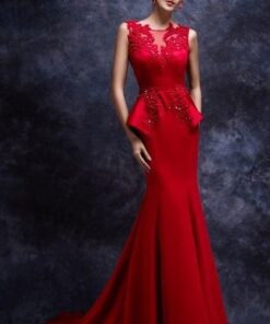 Red Evening Dresses with Peplum bodice