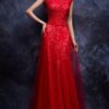 red scoop neck evening dresses