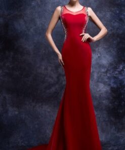 red illusion neckline evening gowns