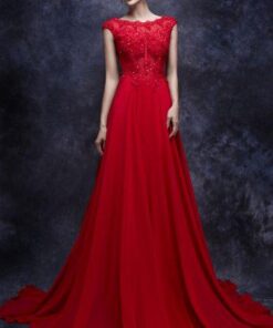 red lace evening gowns with a line cut