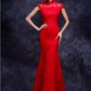 short sleeve red lace formal dresses