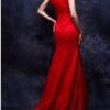 closed back evening dress in red