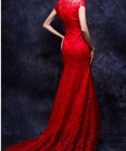 closed back evening dress in red