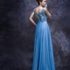 back of blue evening dress