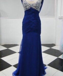 Style R013-06 blue pageant gowns with v-neck line