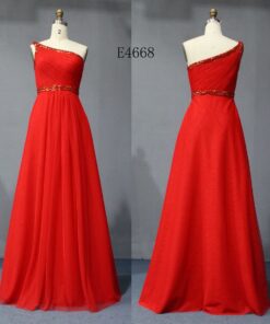 One shoulder red evening wear dresses