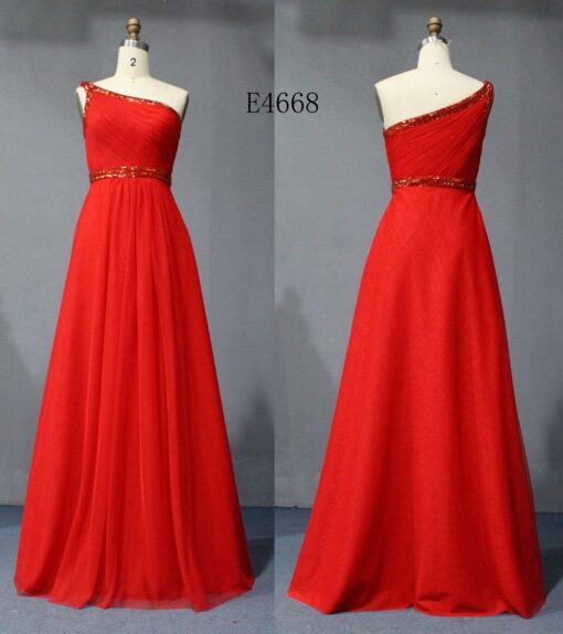 One shoulder red evening wear dresses