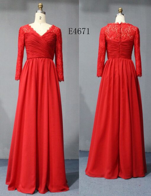 Style E4671 Red Lace Mother of the Bride Evening Dresses