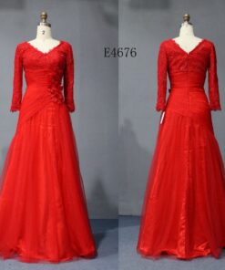 Style E4676 Red Long Sleeve Mother of the Groom Evening Dresses