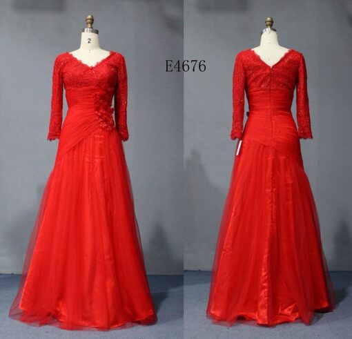 Style E4676 Red Long Sleeve Mother of the Groom Evening Dresses