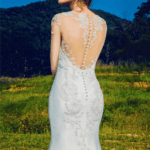 Sheer Illusion Neck line Wedding Gowns with Sleeves