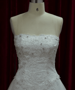 strapless basque waist line wedding dress for plus size brides