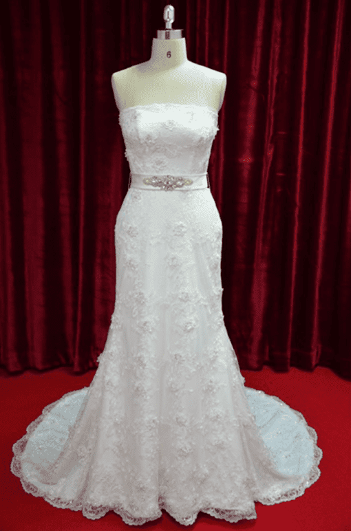 beaded lace wedding gown with belt