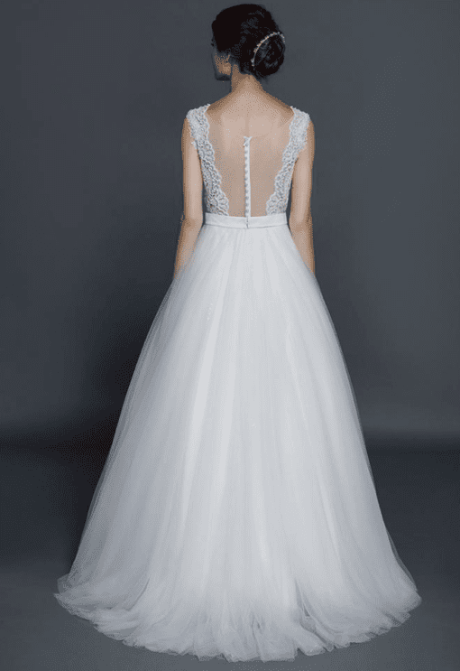 back of sleeveless wedding gown