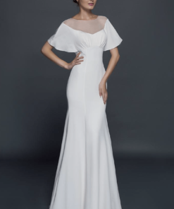 wide flutter sleeve wedding gown