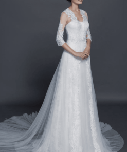 wedding gowns with lace sleeve jacket cover ups