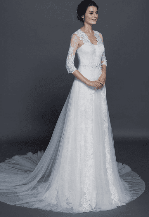 wedding gowns with lace sleeve jacket cover ups