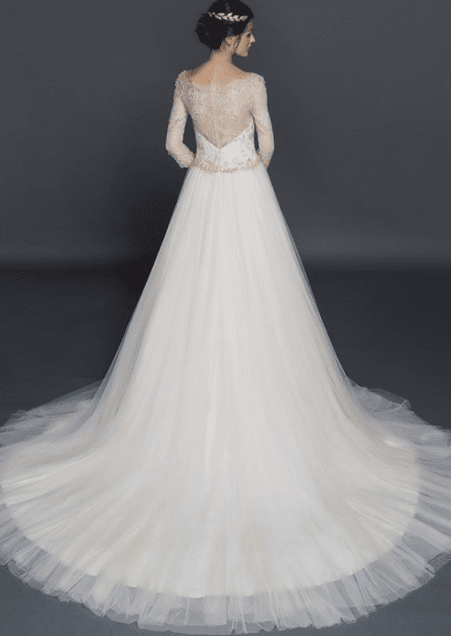 chapel length train wedding gown back