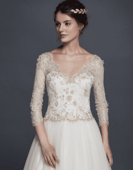 Style 50150020 white and gold colored wedding gowns with long sleeves