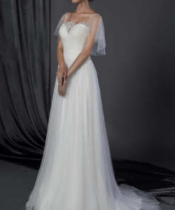 bridal dress with flutter sleeve cover up