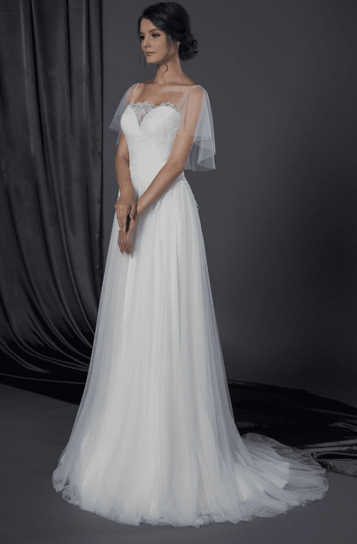 bridal dress with flutter sleeve cover up