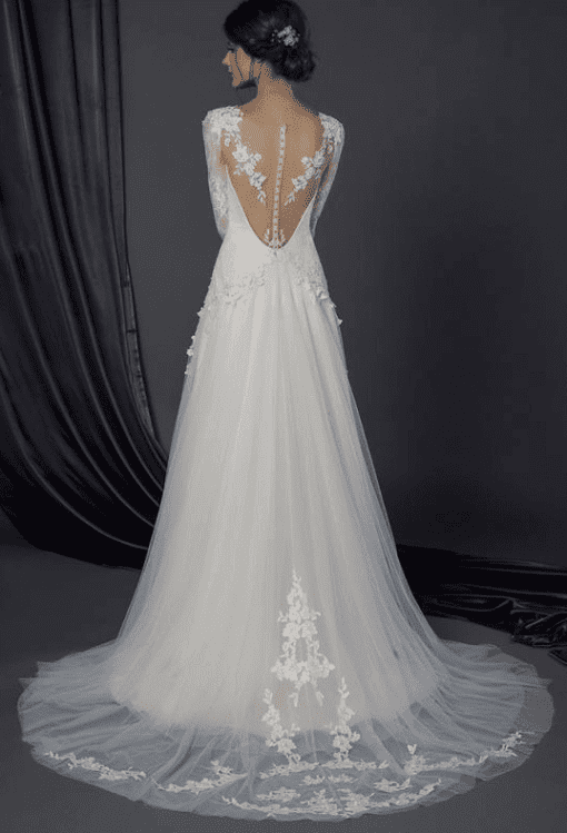 back of long sleeve lace wedding dress