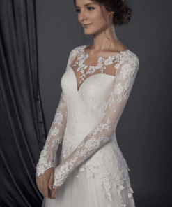 Style 50150051 modest long sleeve wedding gown with lace sleeves