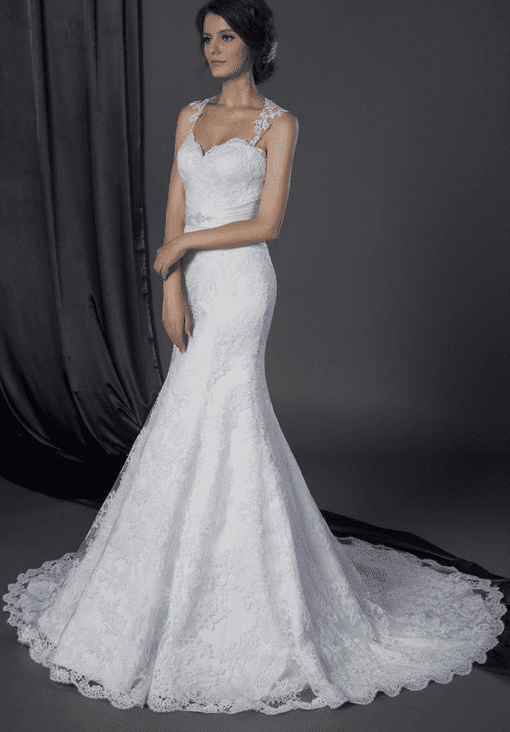 wedding gown with wide lace shoulder straps