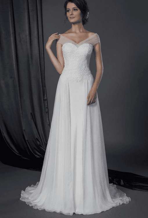 sheer off the shoulder bridal dress