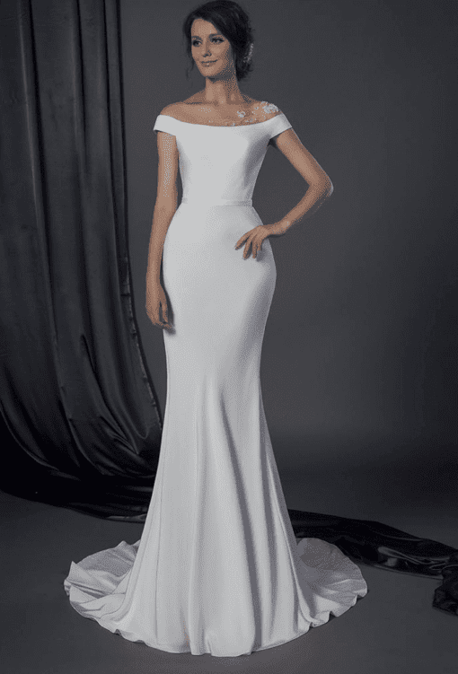 inexpensive off the shoulder bridal gown