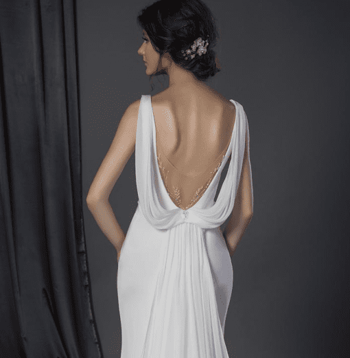 cowl back bridal gown close