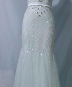 White evening gowns with illusion neckline