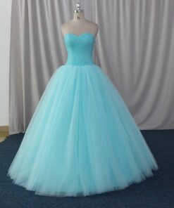 Beaded blue ball gown for quinceanera or prom