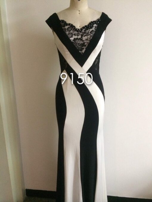 Black and white mother of the bride evening dresses with cap sleeves