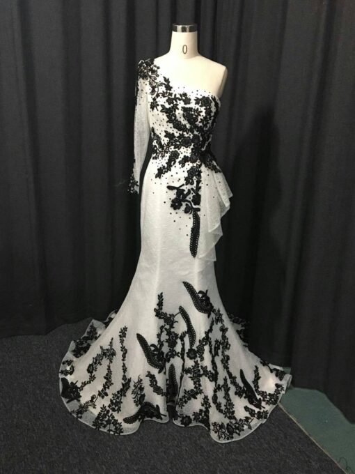 OneArmBlackandWhiteEveningGowns DariusCordell