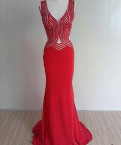 Red beaded evening gowns