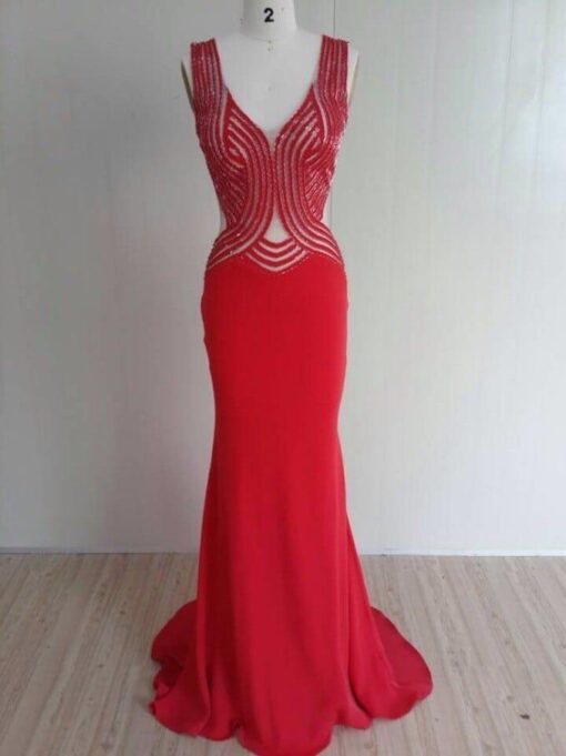 Red beaded evening gowns