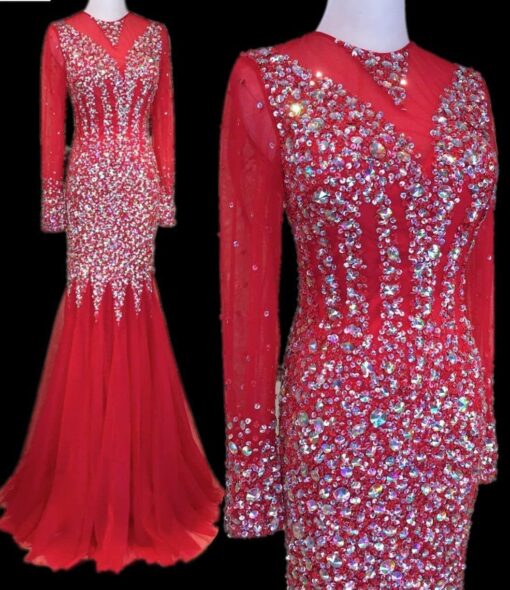 Style yaz2016-0123 Red long sleeve pageant gowns by Darius Cordell