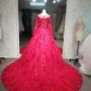 back of red lace bridal gown