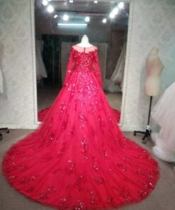 back of red lace bridal gown