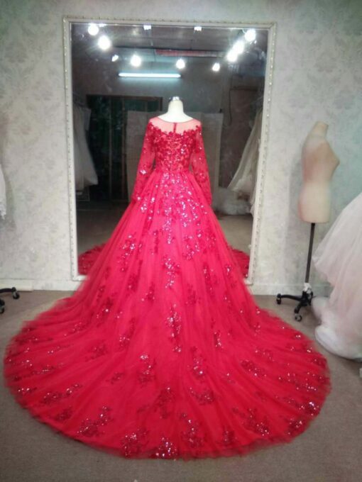 back of red lace bridal gown