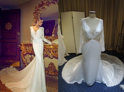 Custom Replica Long Sleeve Wedding Gown inspired by Demetrios