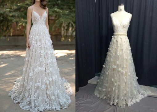 Custom Replica a-line flower wedding gown inspired by Berta Bridal