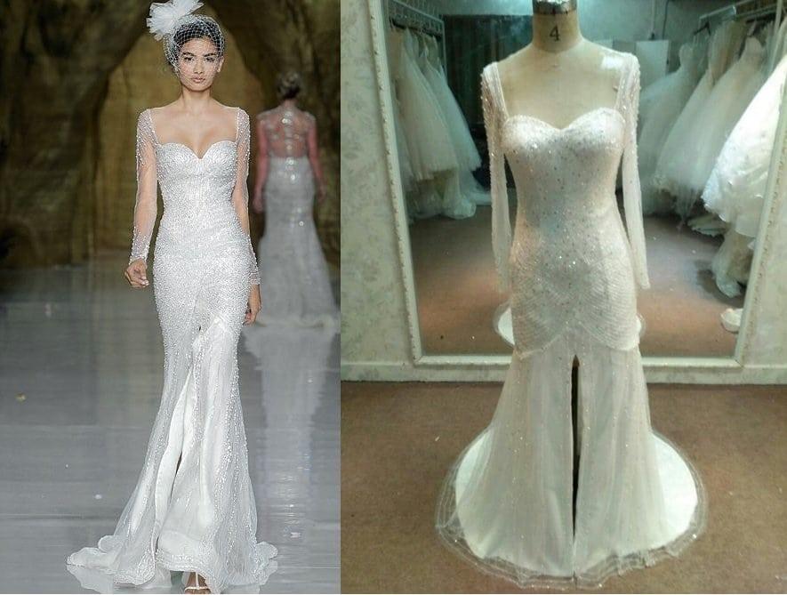 Custom dress replica inspired by a long sleeve pronovias design from Darius Cordell