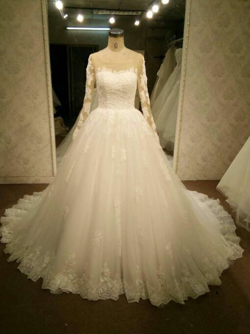 Sheer long sleeve traditional lace wedding gowns