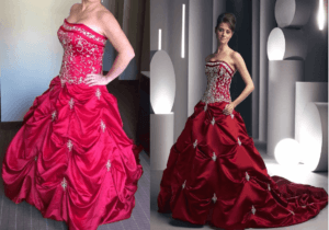 Replica of red strapless plus size wedding dress from Darius Cordell Couture Fashion Designs